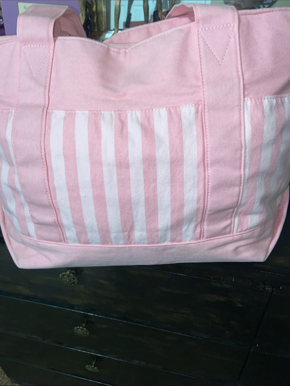 Victoria's Secret Pink Striped Canvas Tote - Picture 5 of 9